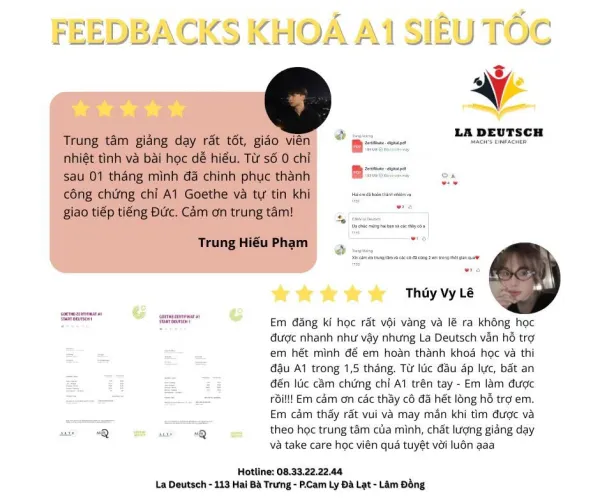 Học viên La Deutsch Thúy Vy & Trung Hiếu - Đạt chứng chỉ A1 Goethe chỉ trong 1 tháng từ số 0