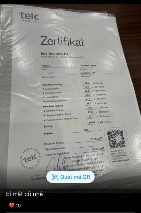 Học viên La Deutsch 99 sắc thái đậu B1 - Nhiều học viên đạt B1 với nhiều cảm xúc đáng yêu