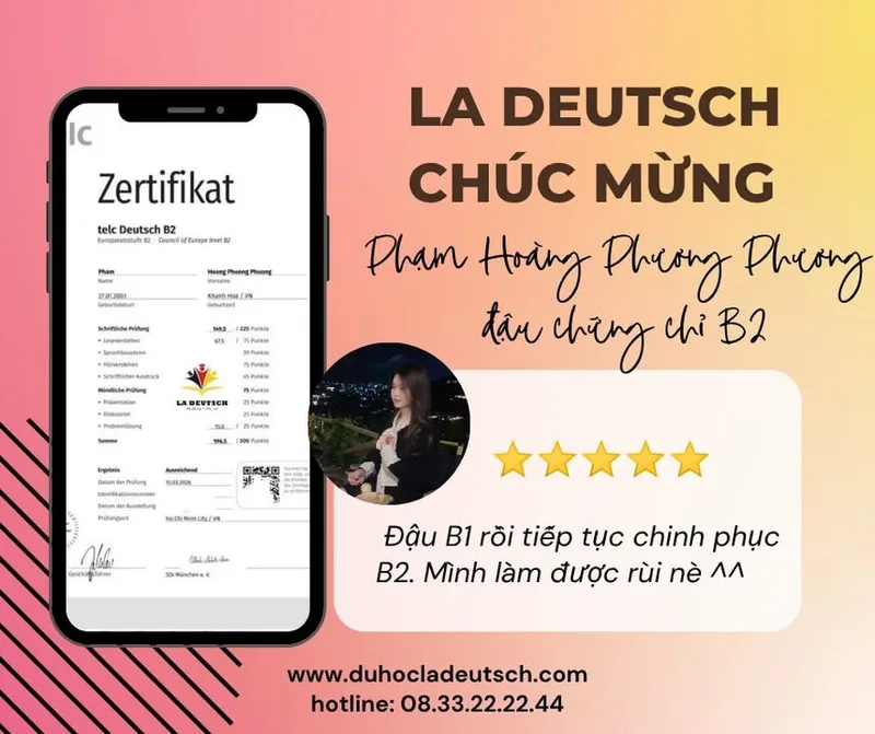 Học viên La Deutsch Phương Phương & Kim Quang - Đạt chứng chỉ B2 tiếng Đức - mở cánh cửa du học & làm việc tại Đức